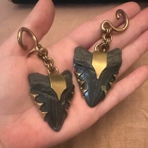 Weighted Megalodon Gold and Black Tooth Earrings